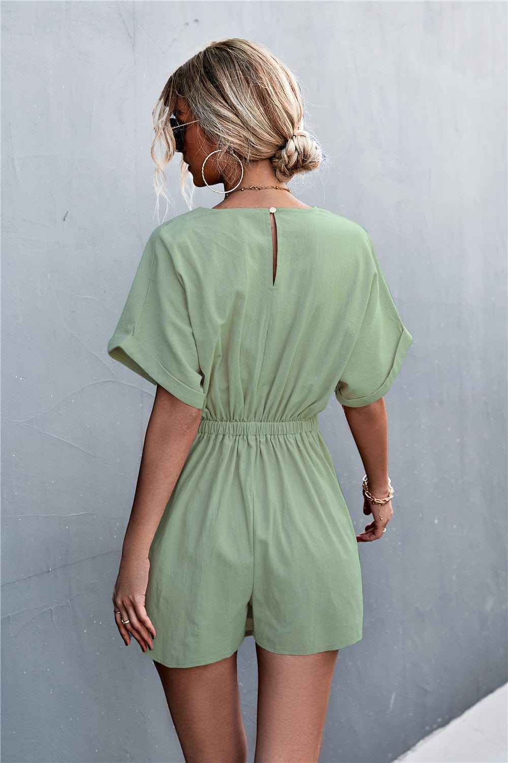 Solid Color Wrap Romper - Image 12