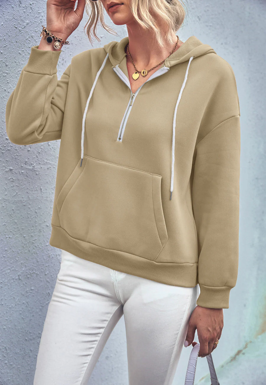 Solid Color Zip-Up Hoodie - Image 9
