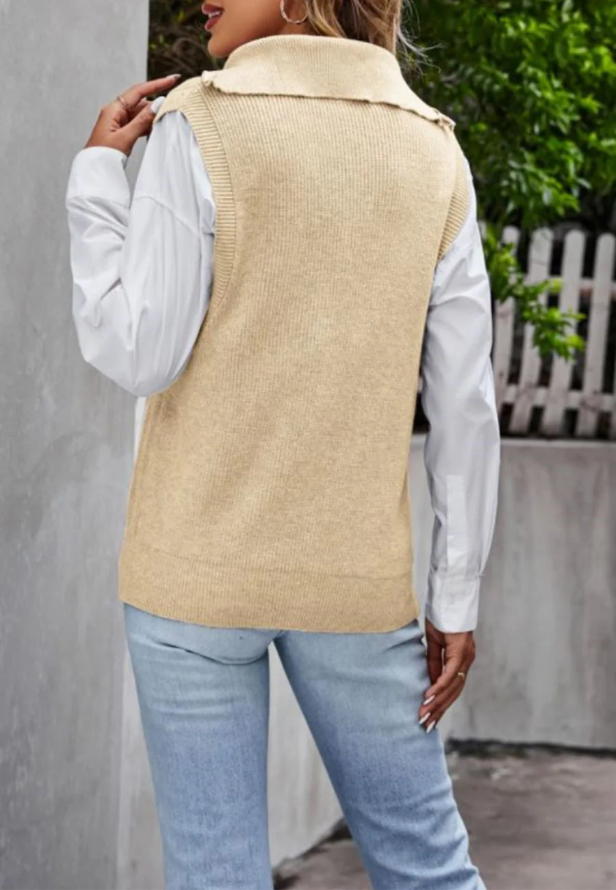 Solid Color Zip-Up Sweatervest - Image 11
