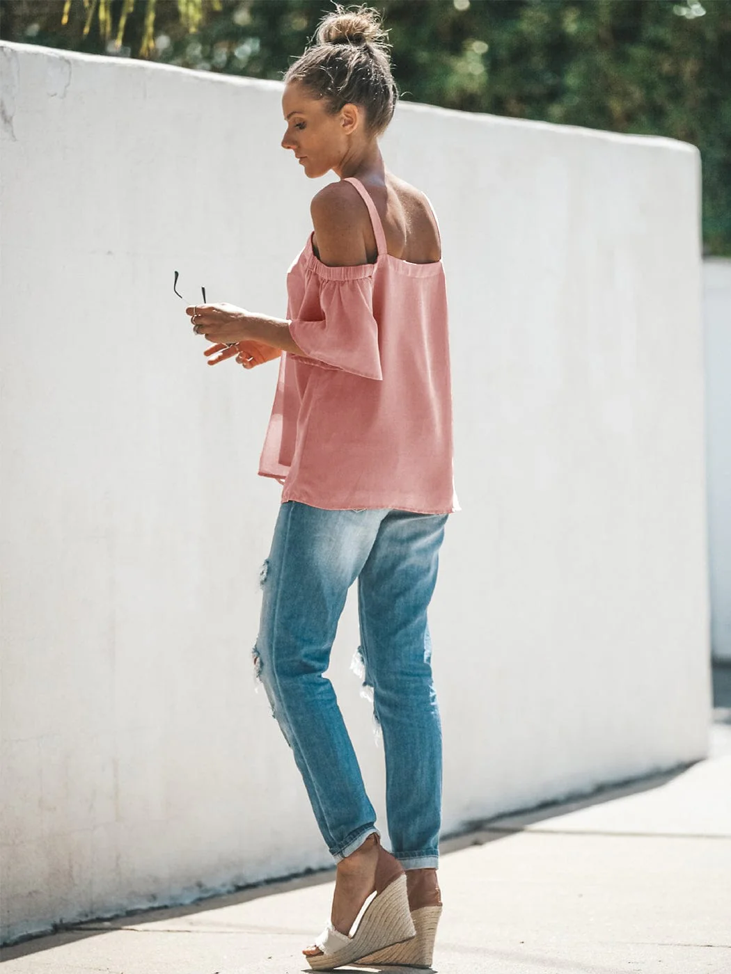 Solid Cutout Cold Shoulder Top - Image 14
