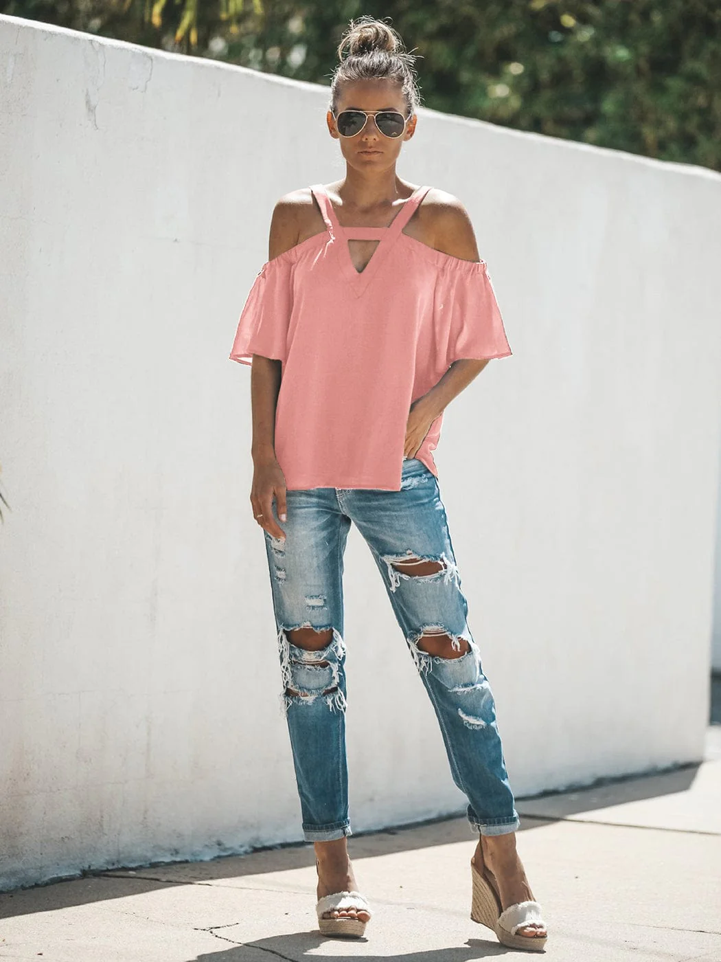 Solid Cutout Cold Shoulder Top - Image 16