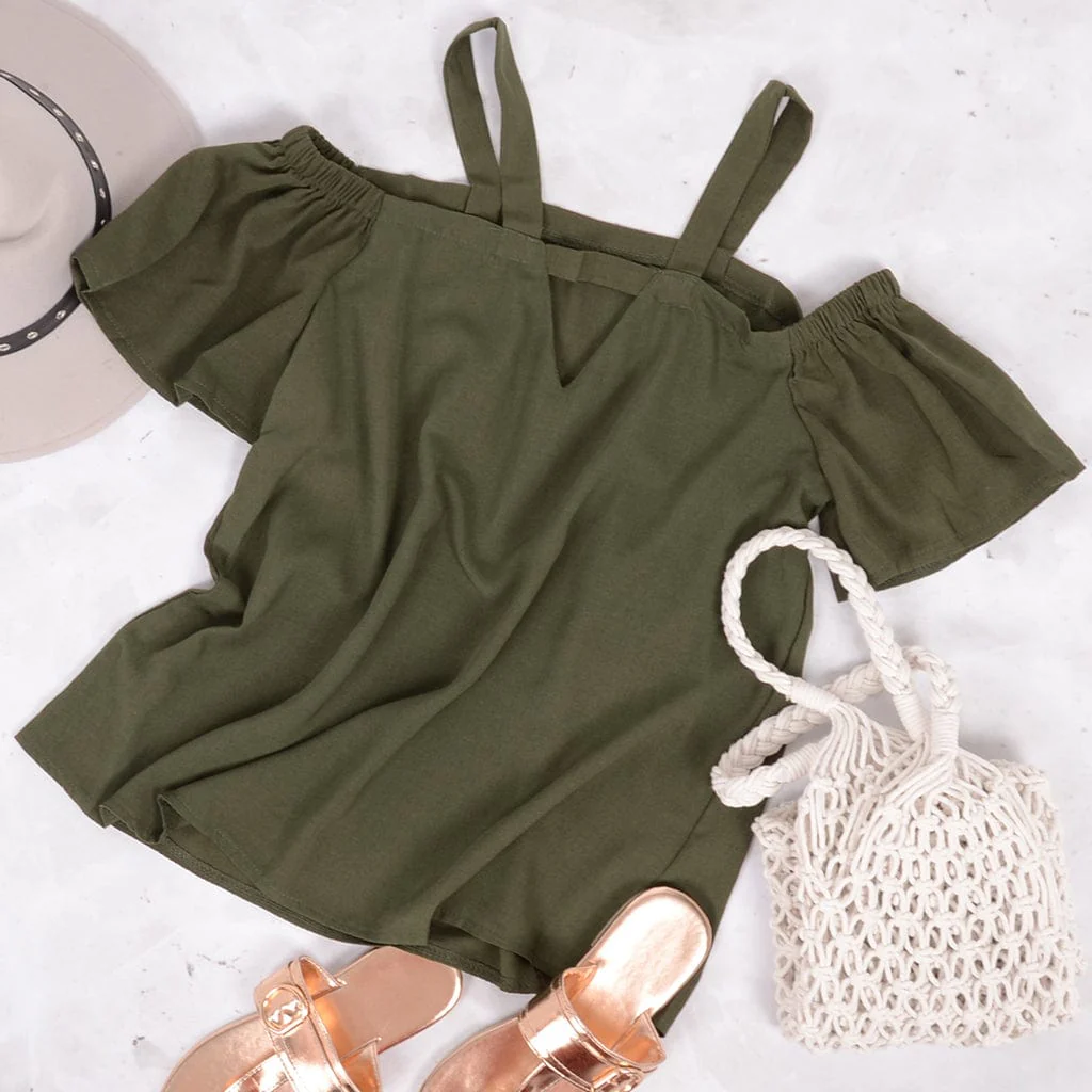 Solid Cutout Cold Shoulder Top - Image 17