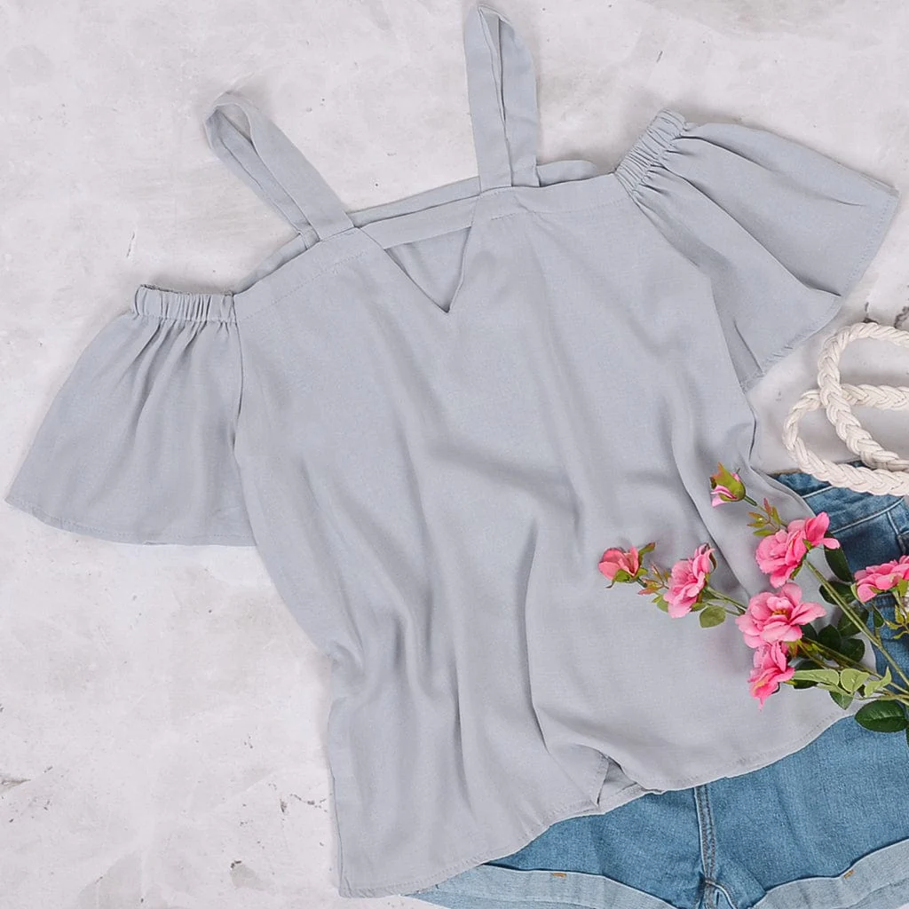 Solid Cutout Cold Shoulder Top - Image 18