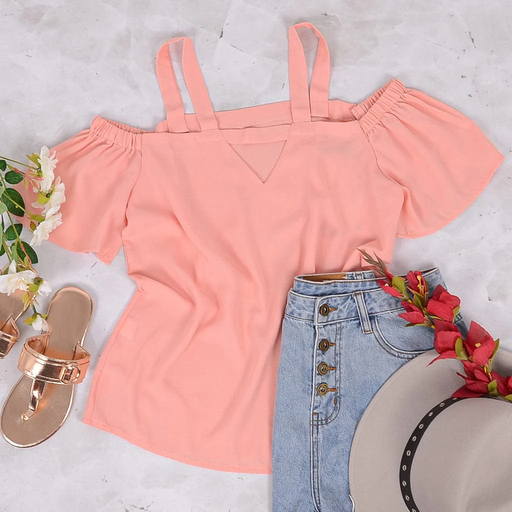 Solid Cutout Cold Shoulder Top - Image 19