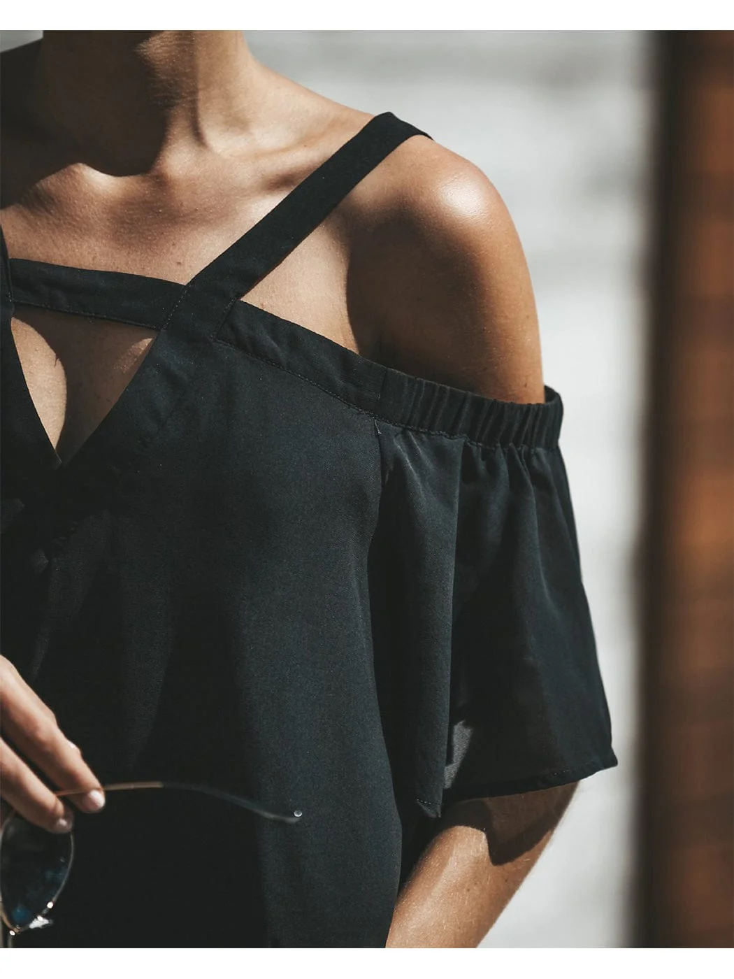 Solid Cutout Cold Shoulder Top - Image 4