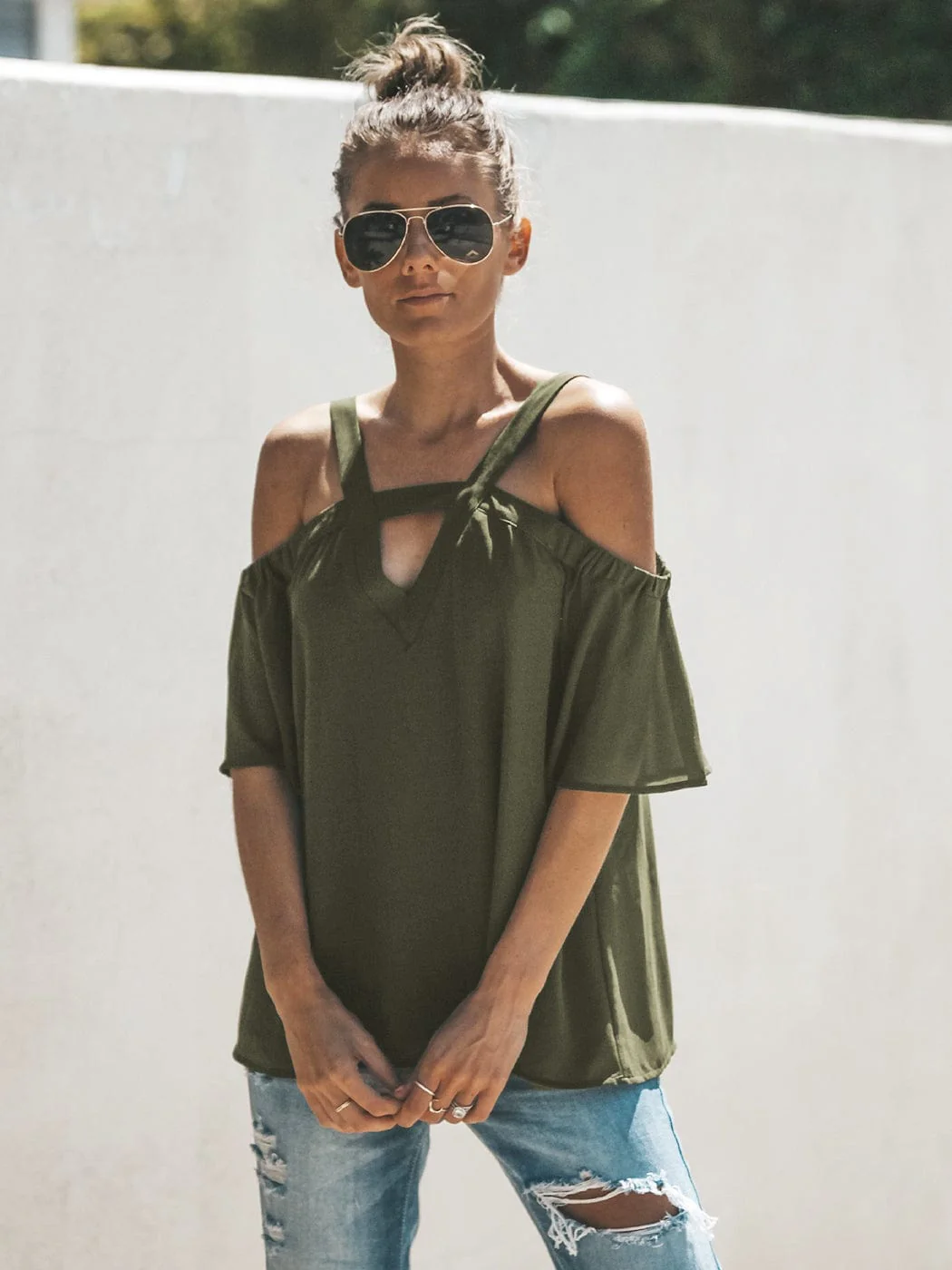 Solid Cutout Cold Shoulder Top - Image 6