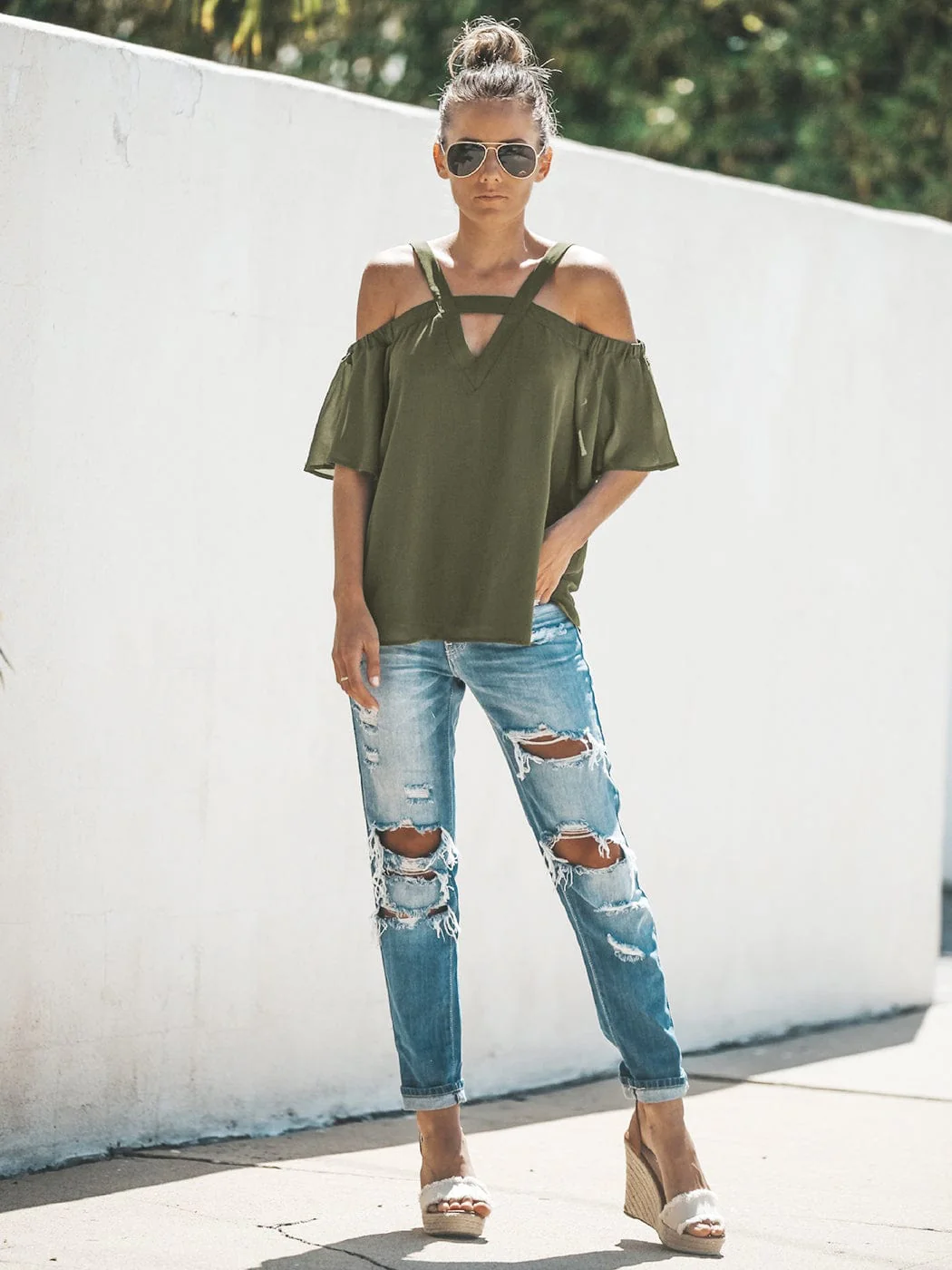 Solid Cutout Cold Shoulder Top - Image 7