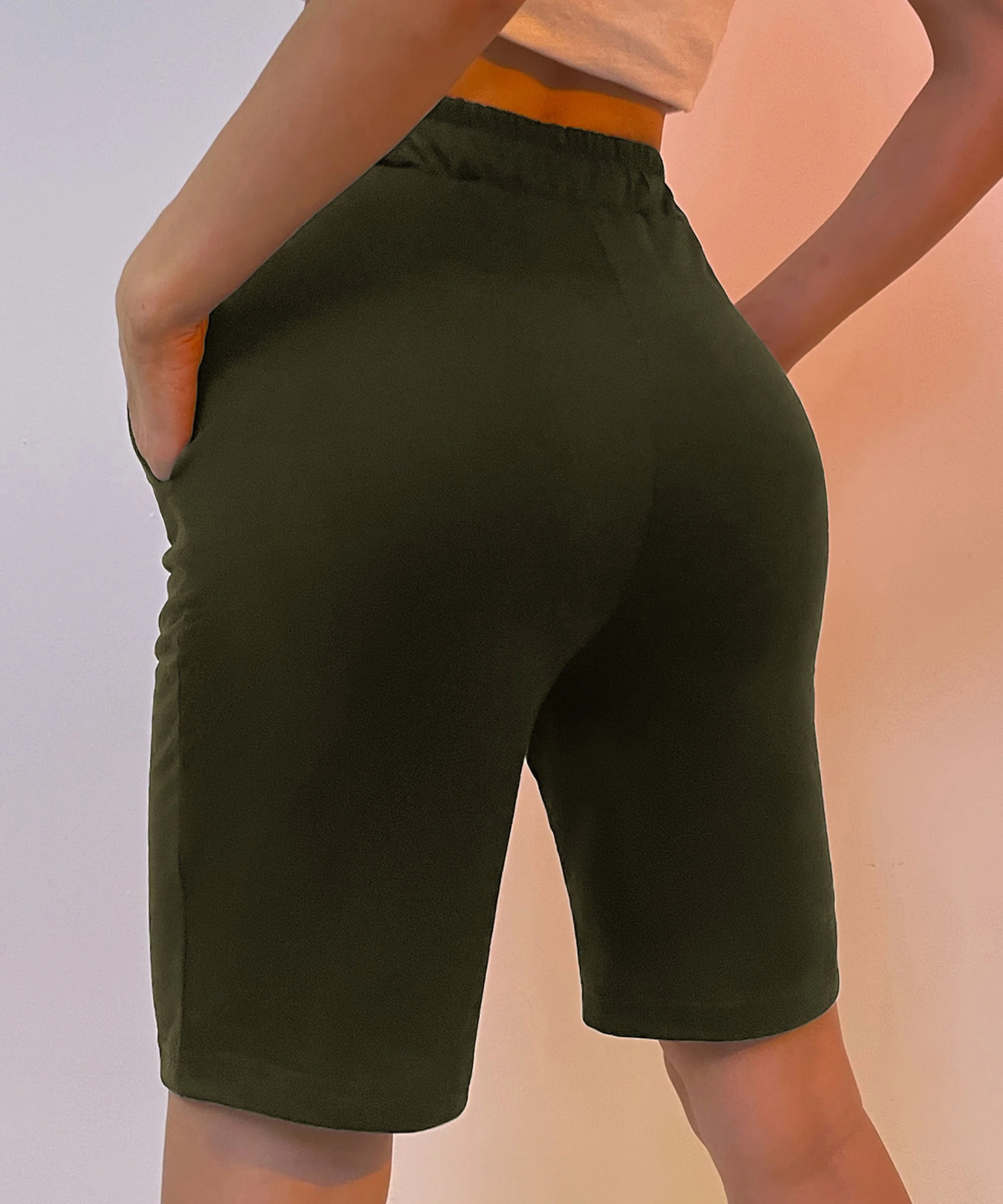 Solid Drawstring Bermuda Shorts - Image 28