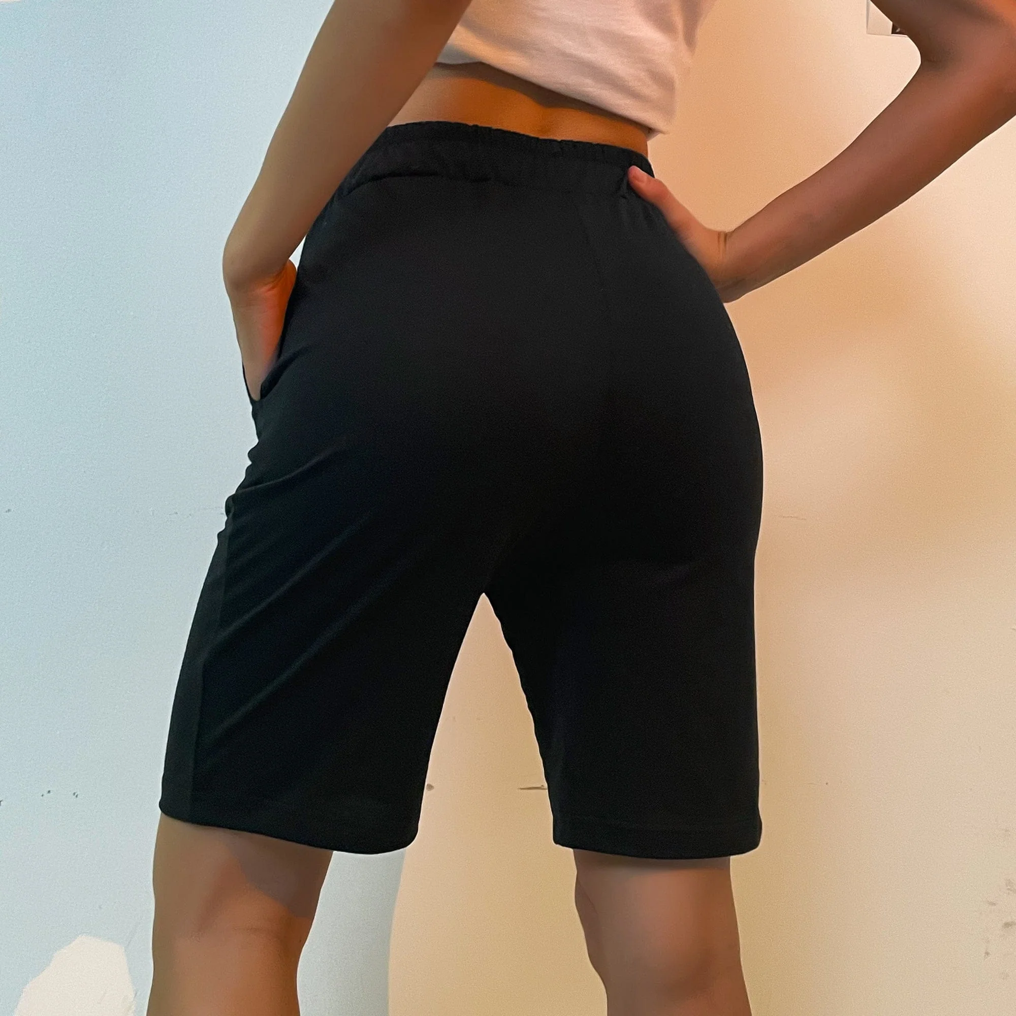 Solid Drawstring Bermuda Shorts - Image 4