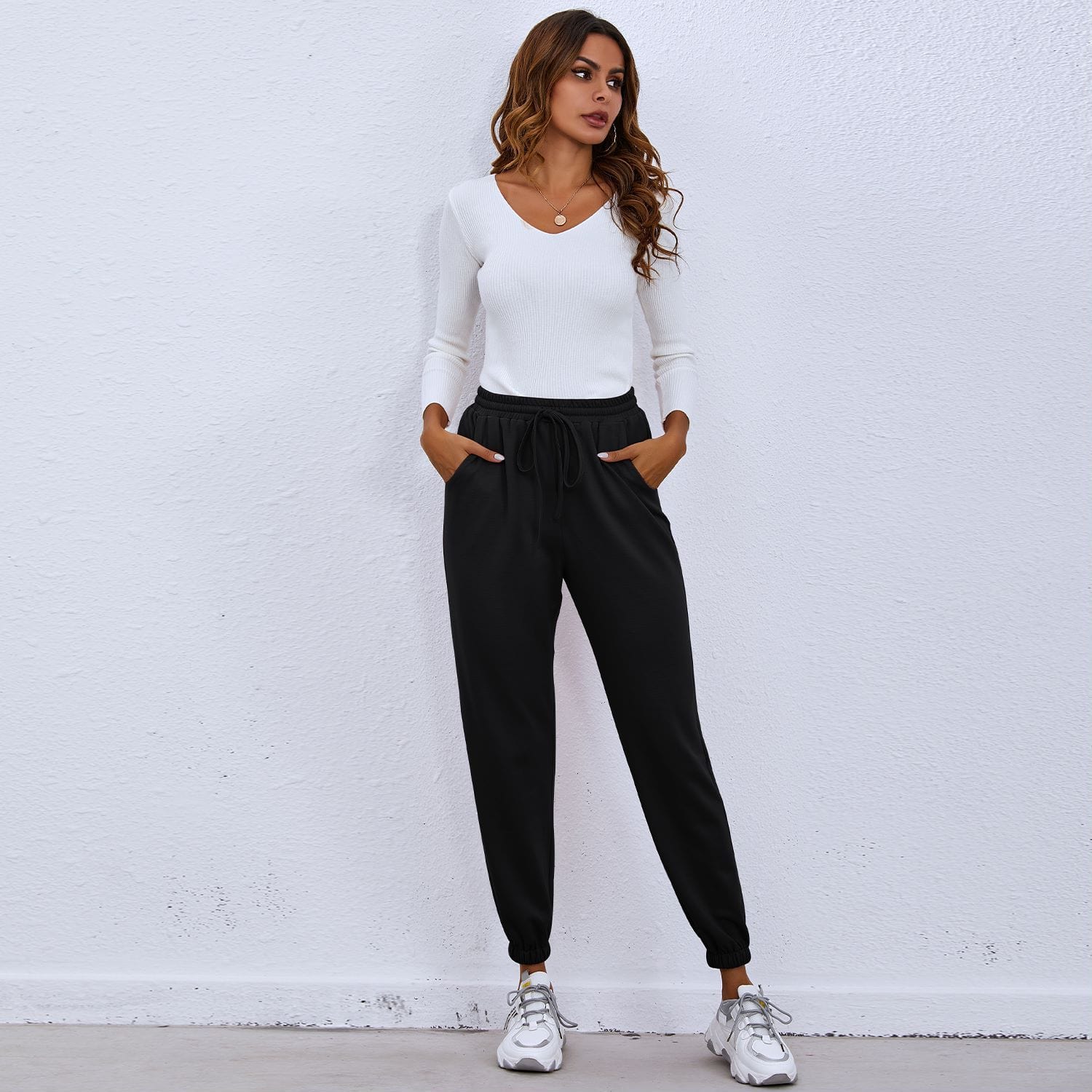 Solid Drawstring Waist Joggers - Image 8