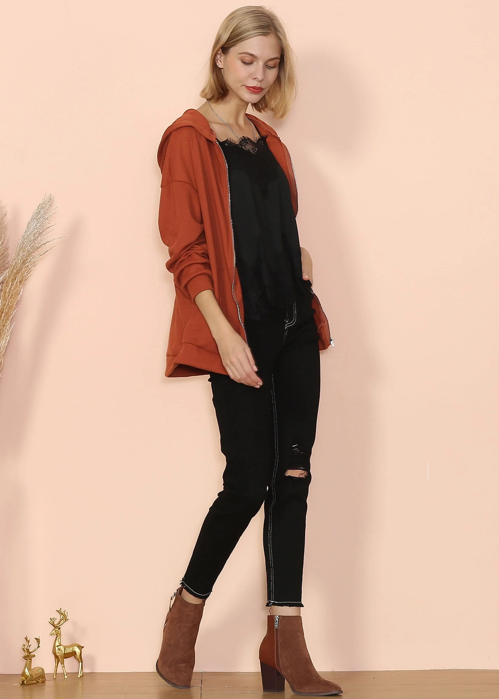 Solid Drop Shoulder Knit Hoodie - Image 14