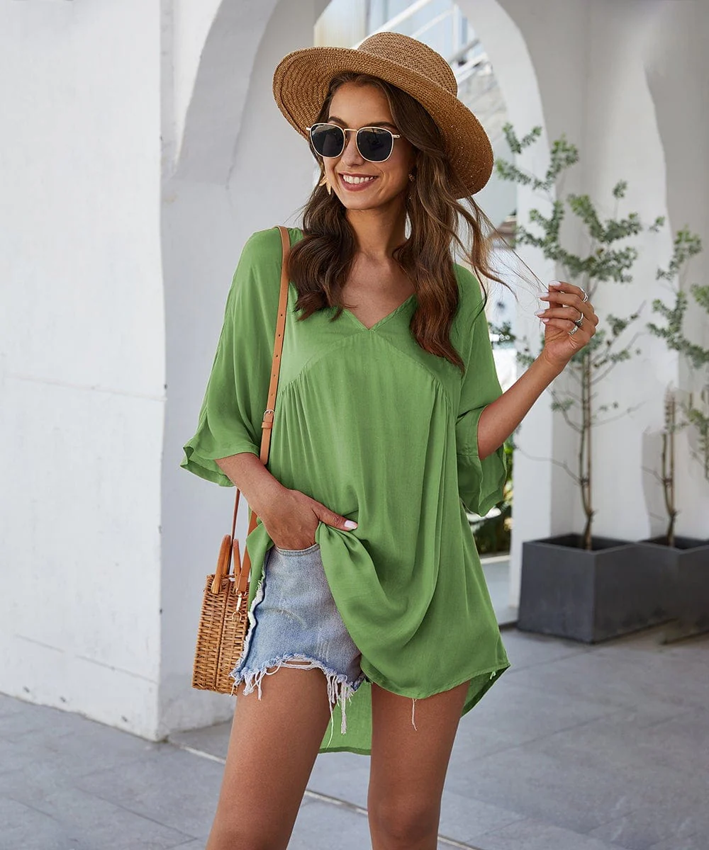 Solid Flowy Mini Dress - Image 3
