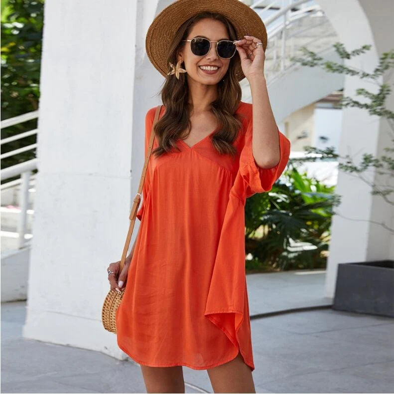 Solid Flowy Mini Dress - Image 5