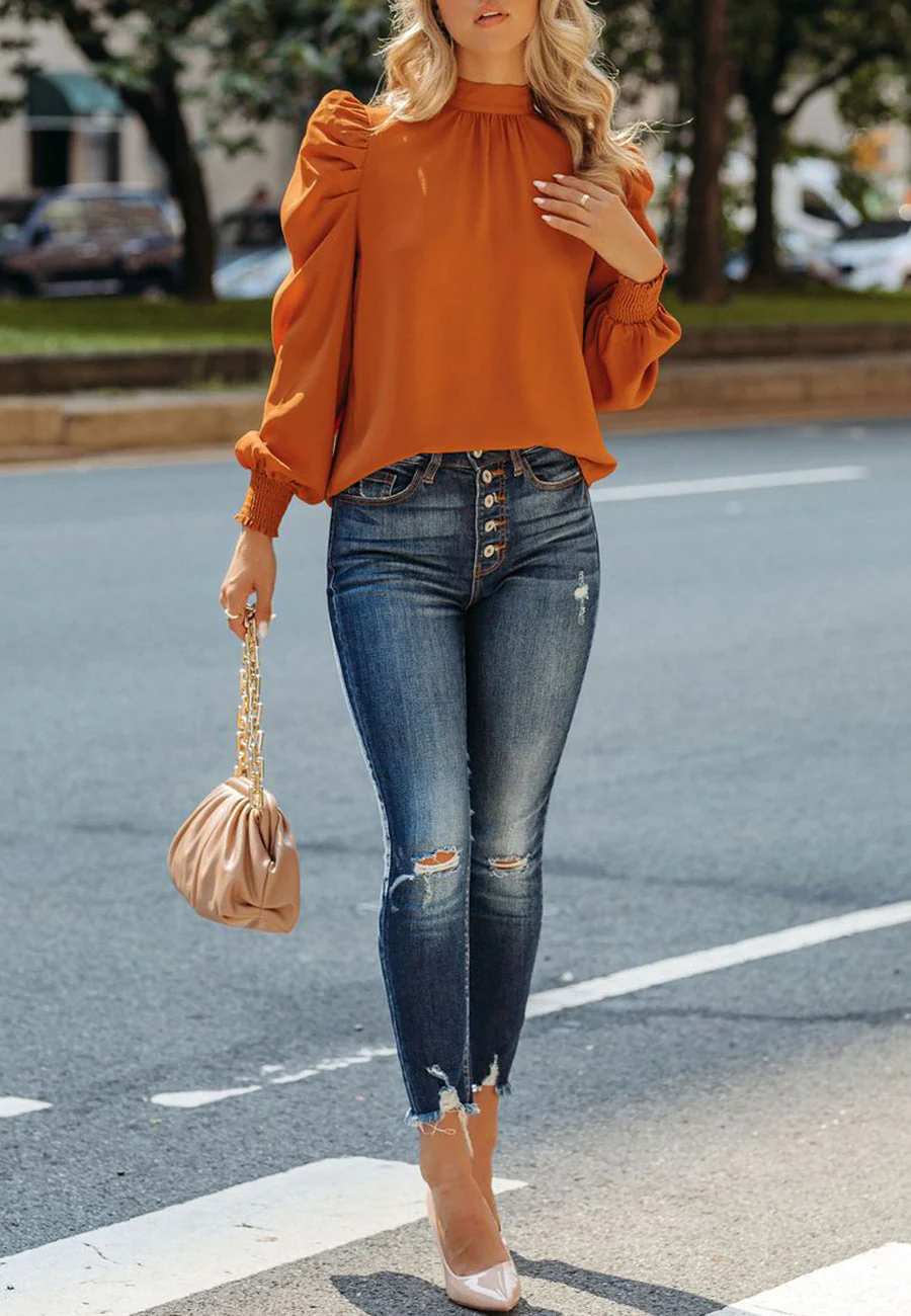 Solid Gigot Sleeve Blouse - Image 2