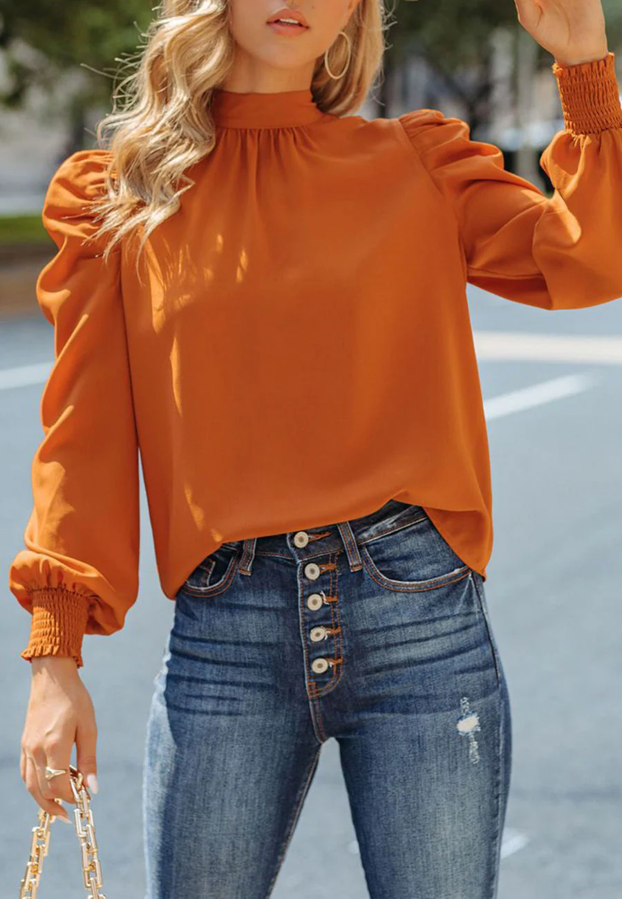 Solid Gigot Sleeve Blouse - Image 3