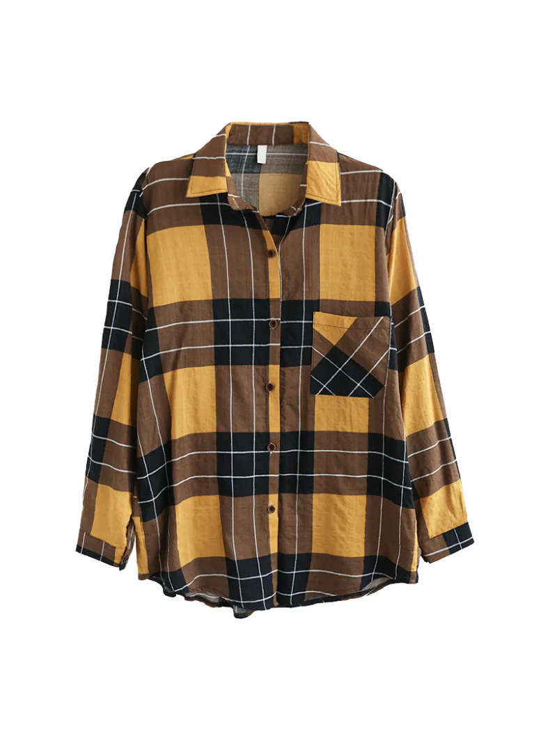 Spring Long Sleeve Stylish Lapel Plaid Loose Causal Shirt Dress - Image 10