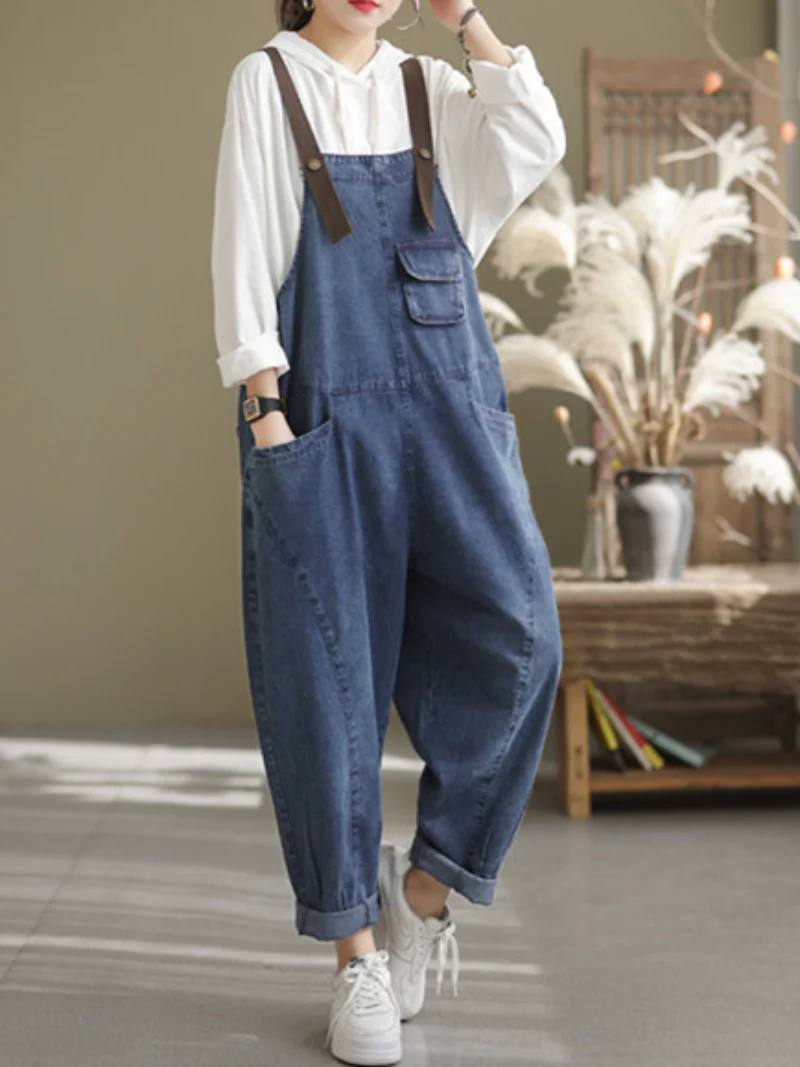 Spring Stylish Denim Casual Loose Western Dungarees Overalls - Image 2