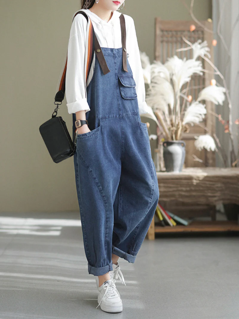 Spring Stylish Denim Casual Loose Western Dungarees Overalls - Image 3