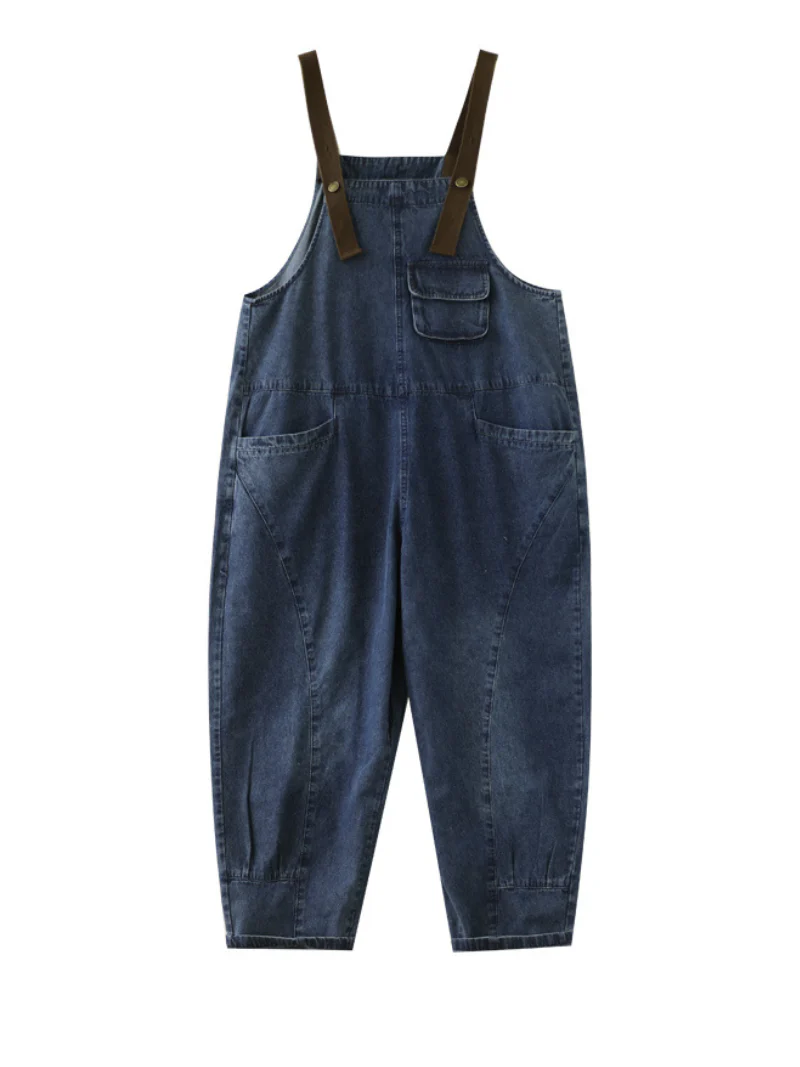 Spring Stylish Denim Casual Loose Western Dungarees Overalls - Image 4