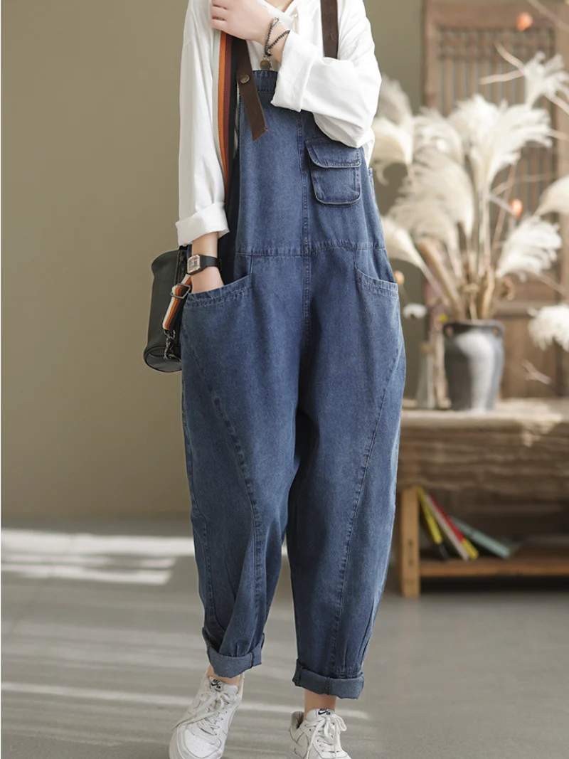 Spring Stylish Denim Casual Loose Western Dungarees Overalls - Image 7