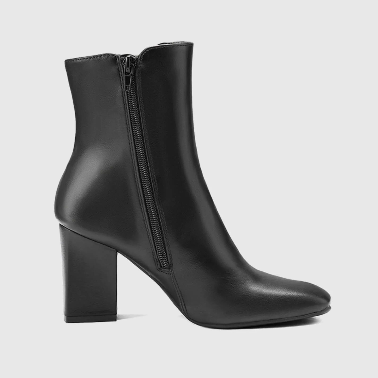 Square Toe Side Zipper Chunky Block Heel Mid Ankle Boots - Image 6