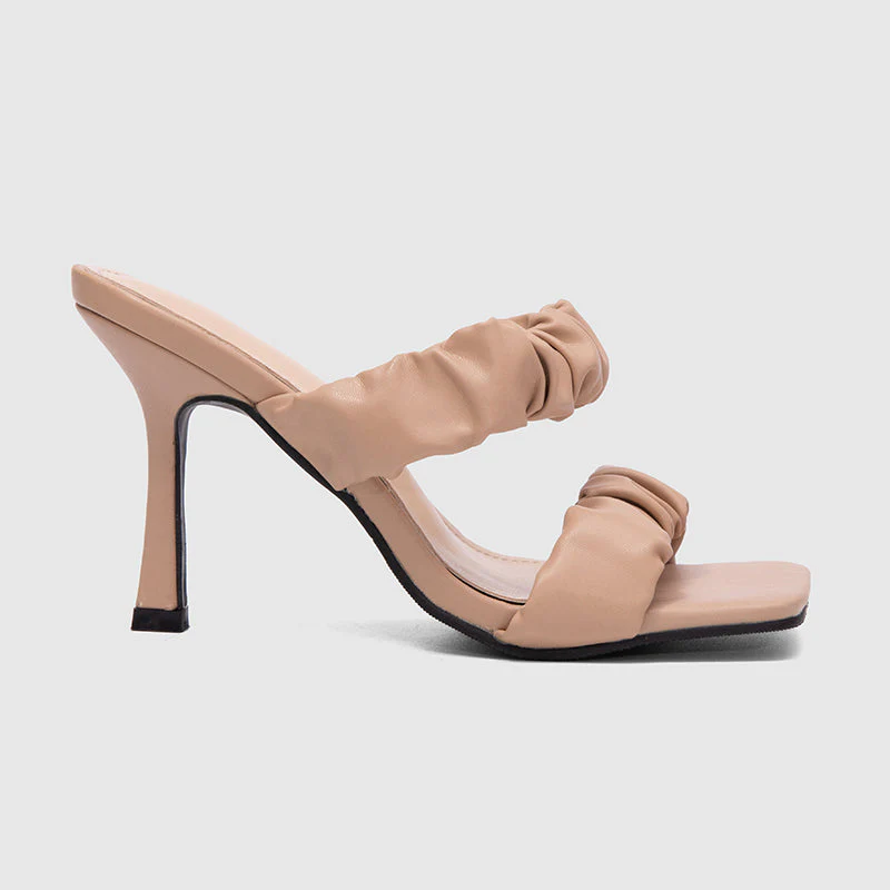 Square Toe Slide Sandals Apricot - Image 2