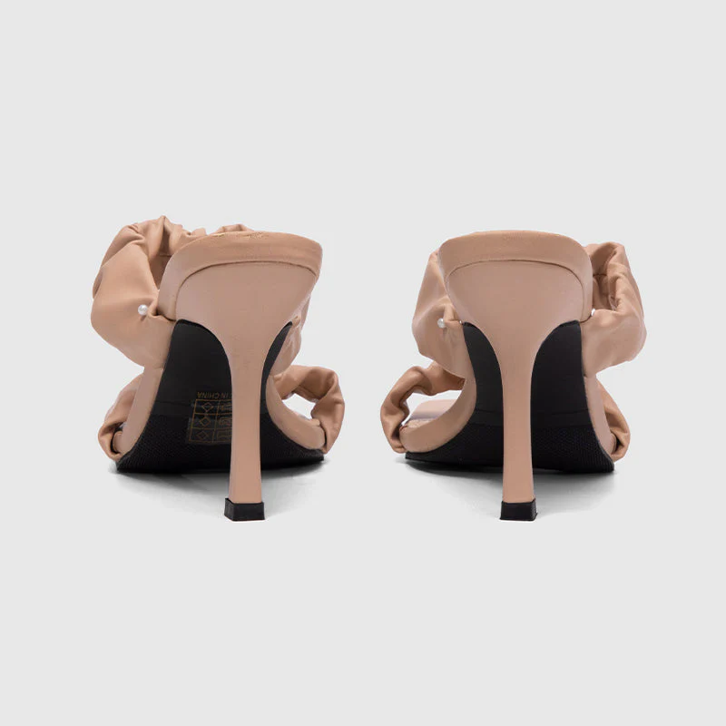 Square Toe Slide Sandals Apricot - Image 4
