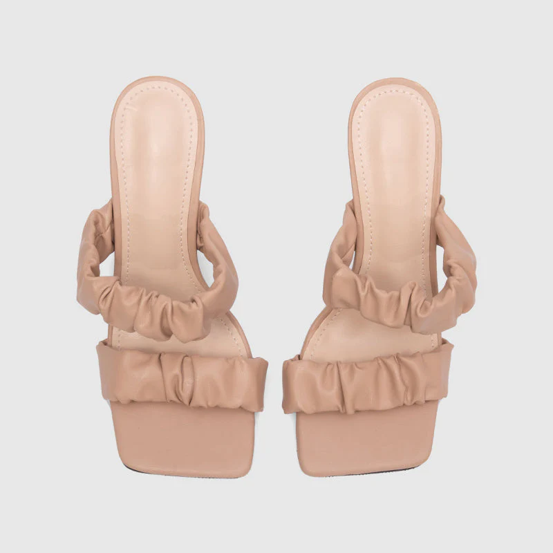 Square Toe Slide Sandals Apricot - Image 5