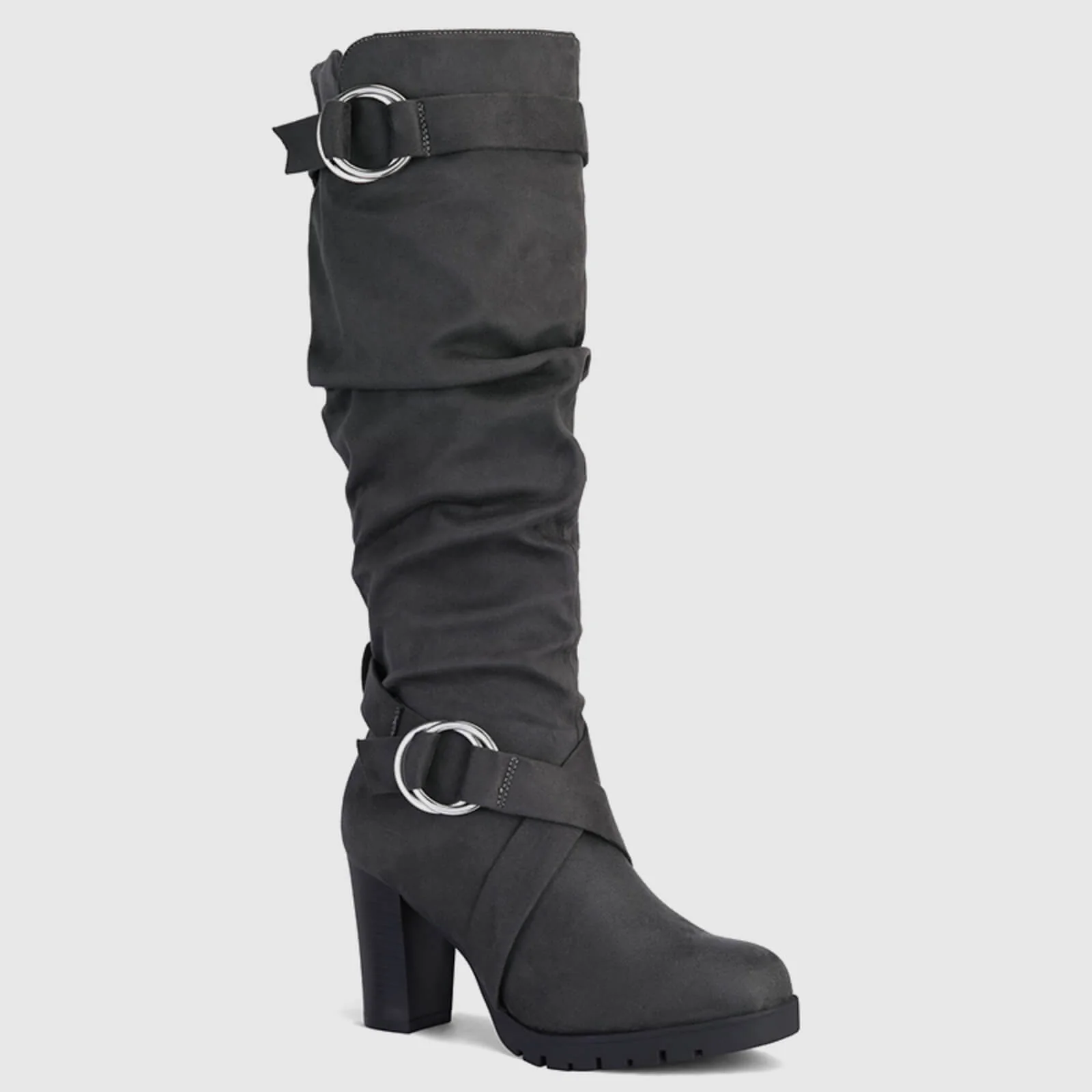 Stacked Knee High Boots with Round Buckle - Image 9