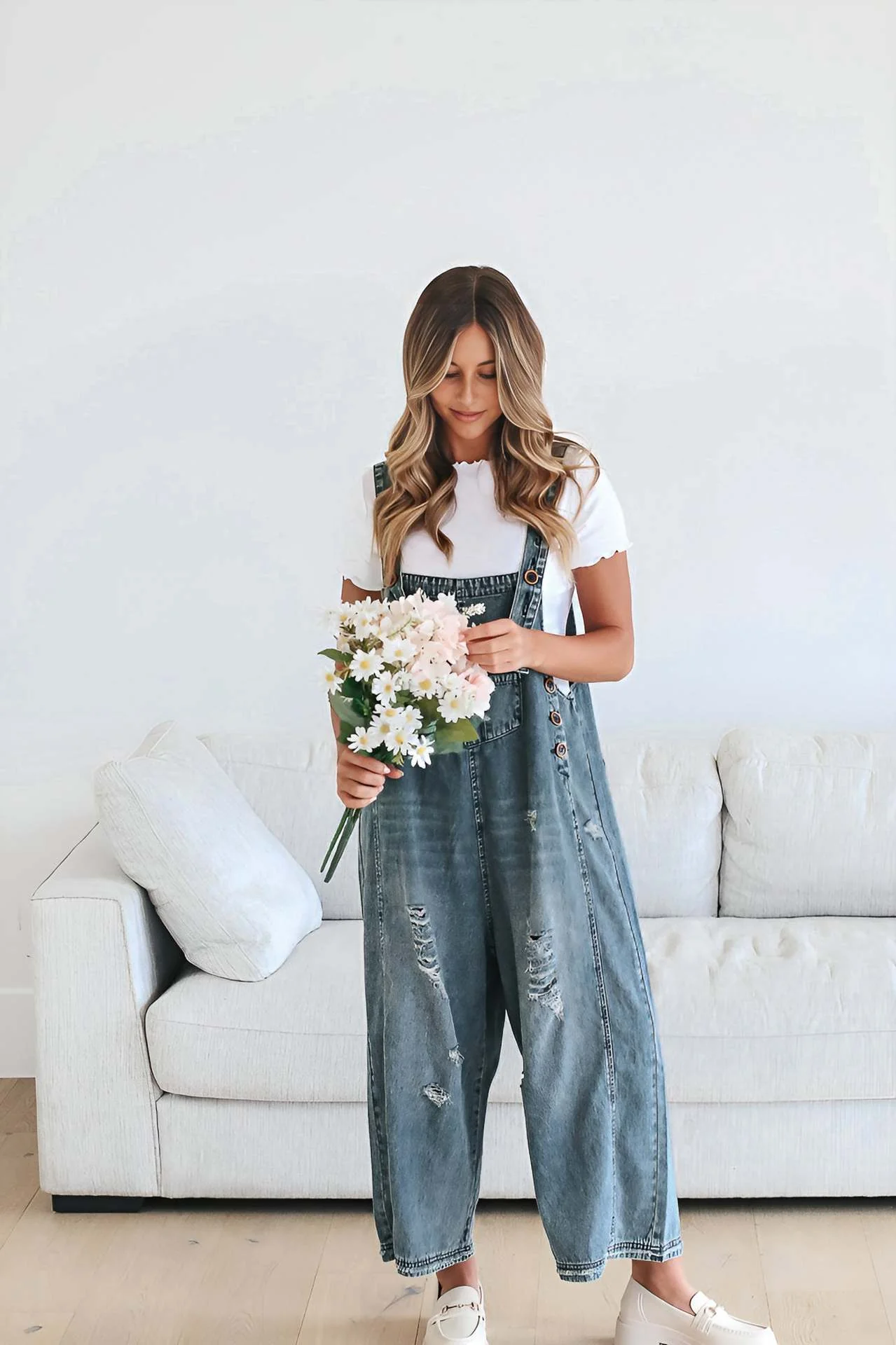 State of The Heart Denim Ripped Cropped Overall Dungarees - Image 2