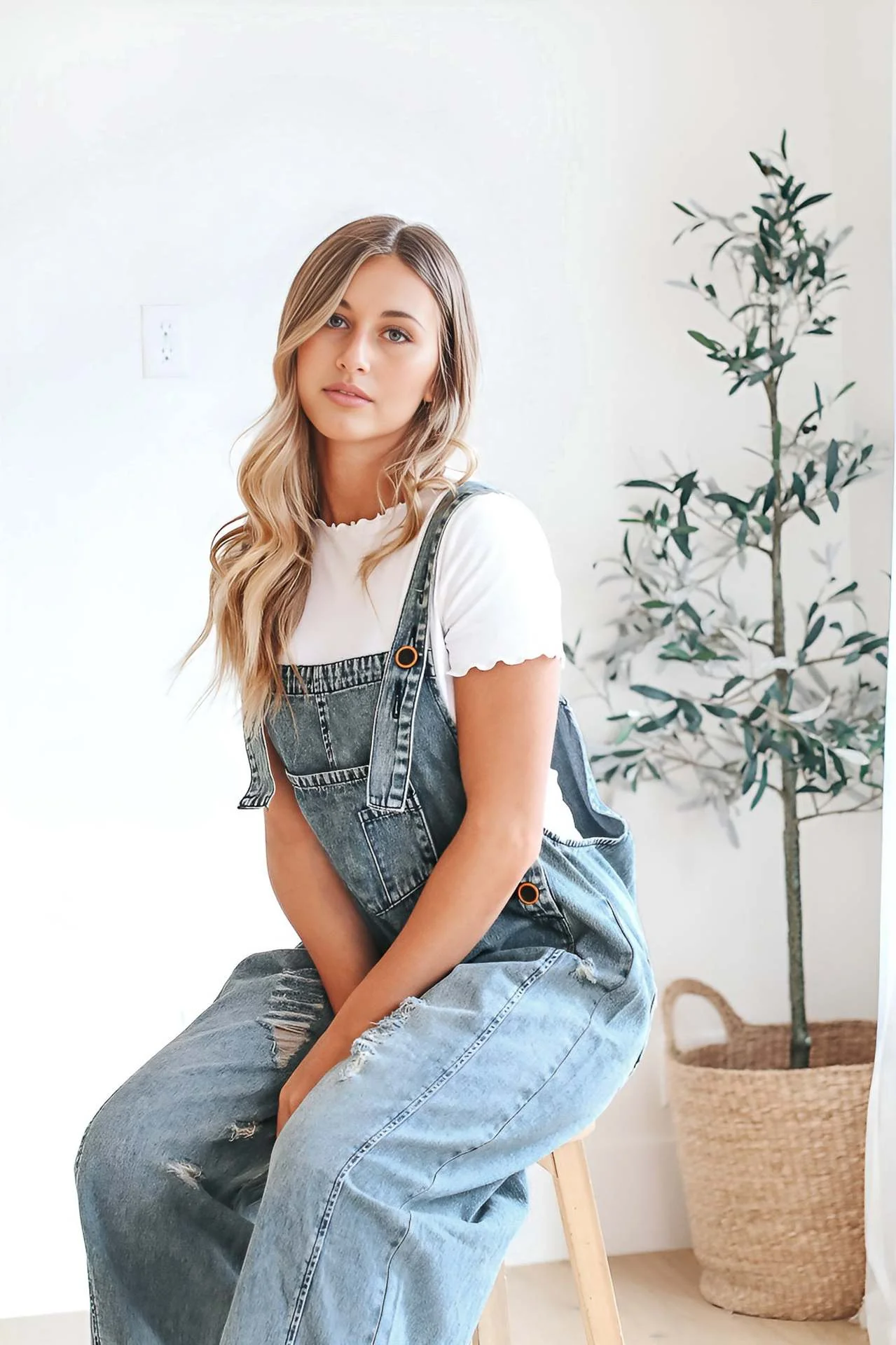State of The Heart Denim Ripped Cropped Overall Dungarees - Image 4