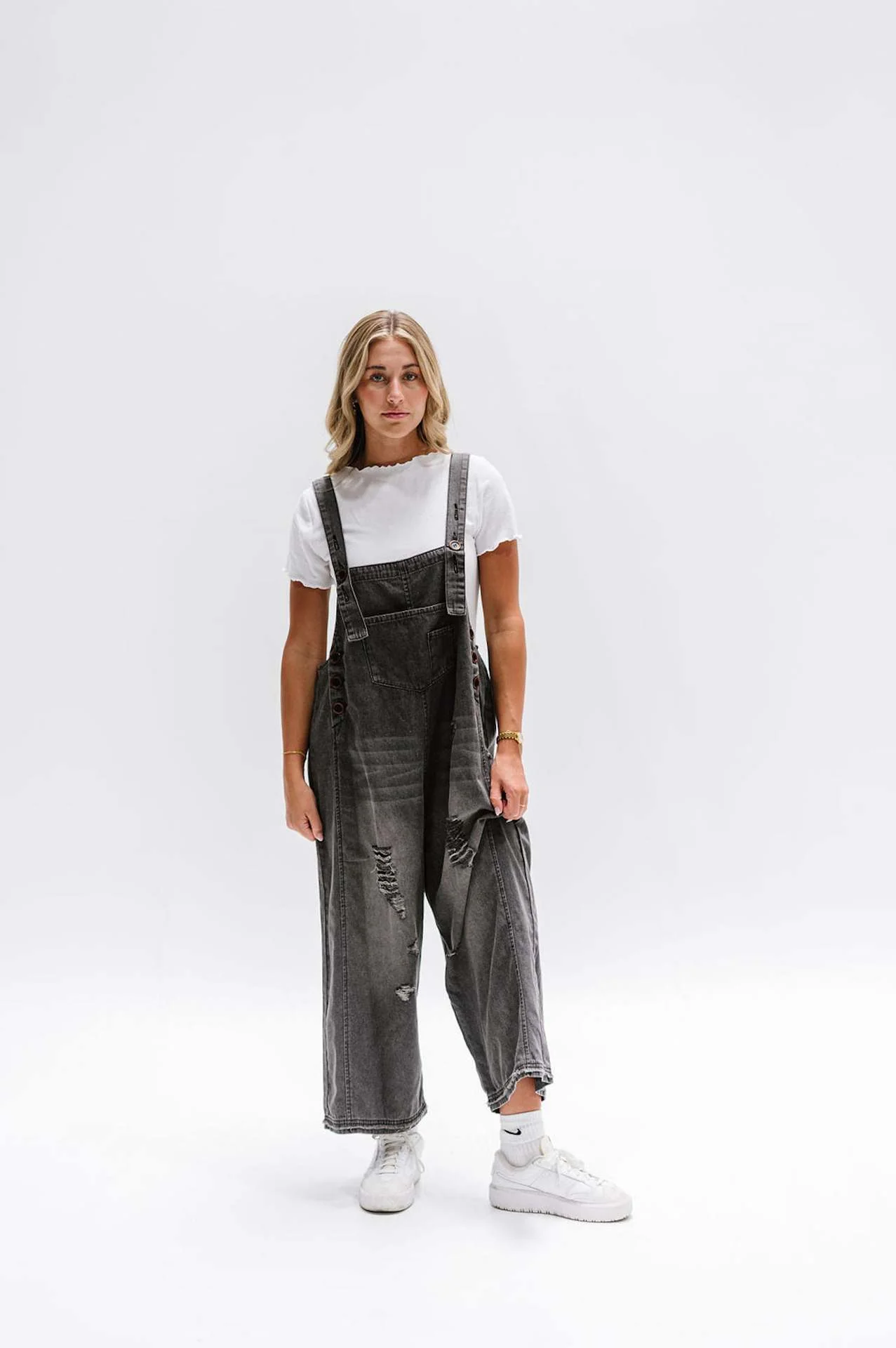 State of The Heart Denim Ripped Cropped Overall Dungarees - Image 6