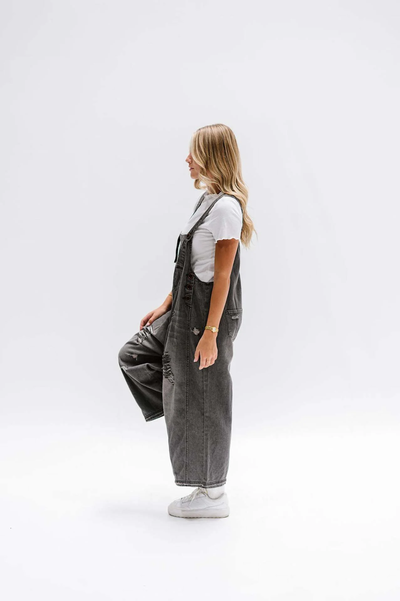 State of The Heart Denim Ripped Cropped Overall Dungarees - Image 8