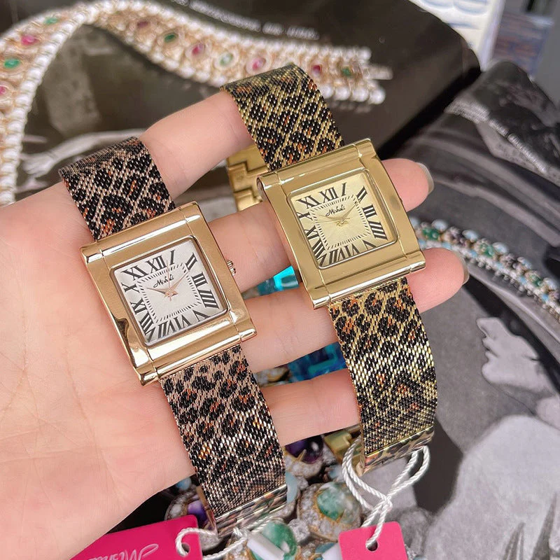 Steel Belt Leopard Print Mesh Square Watch For Women - Image 3