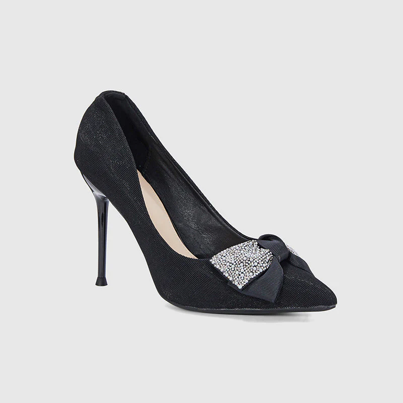 Pointed Head Pearl Bowknot Stiletto Heeled Sandals