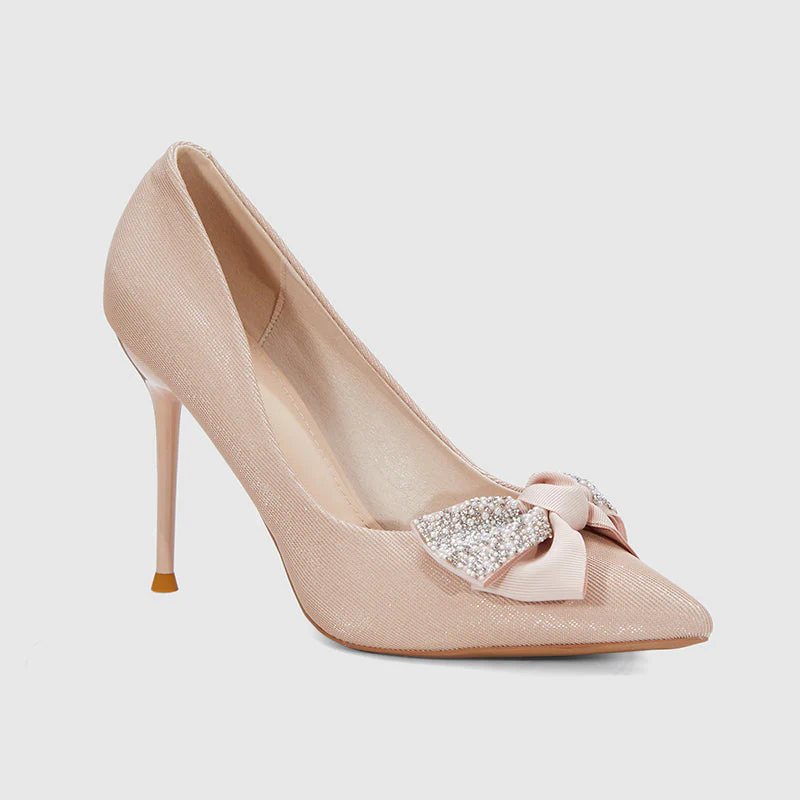 Pointed Head Pearl Bowknot Stiletto Heeled Sandals - Image 10