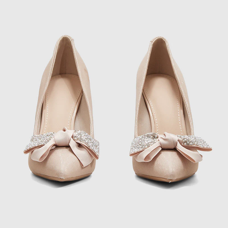 Pointed Head Pearl Bowknot Stiletto Heeled Sandals - Image 12