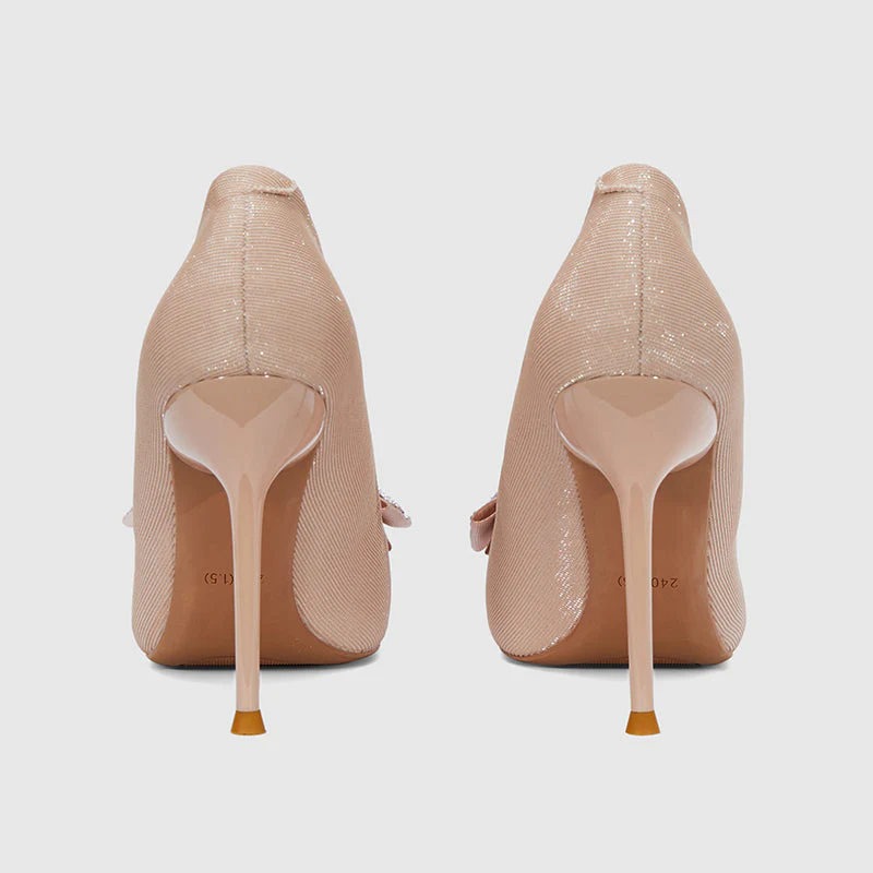 Pointed Head Pearl Bowknot Stiletto Heeled Sandals - Image 14