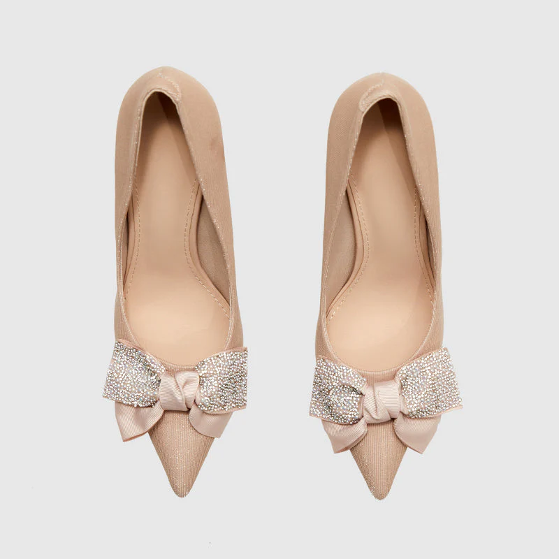 Pointed Head Pearl Bowknot Stiletto Heeled Sandals - Image 15