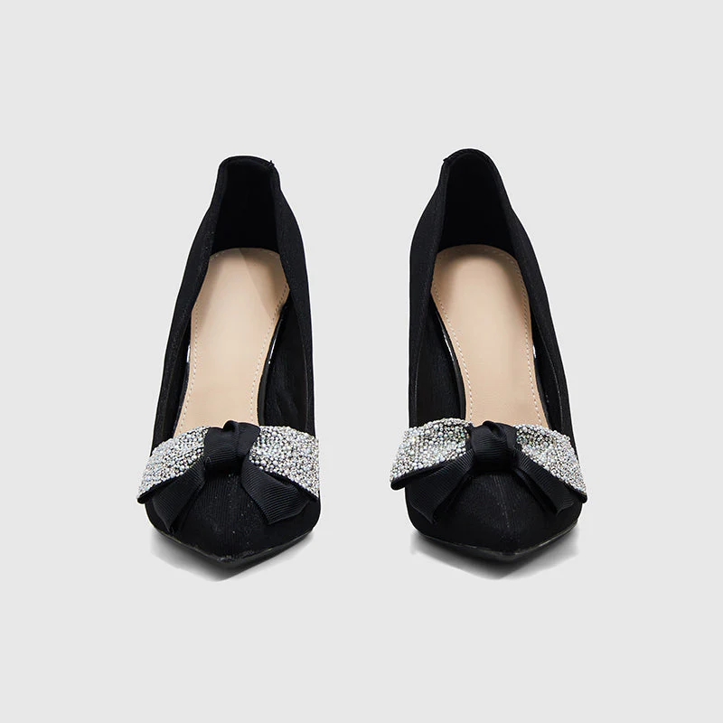 Pointed Head Pearl Bowknot Stiletto Heeled Sandals - Image 5