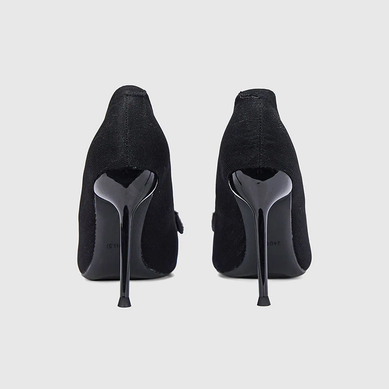 Pointed Head Pearl Bowknot Stiletto Heeled Sandals - Image 7