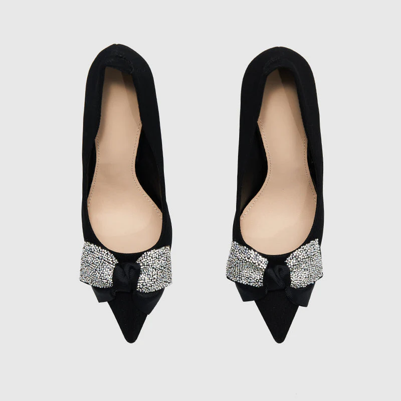 Pointed Head Pearl Bowknot Stiletto Heeled Sandals - Image 8