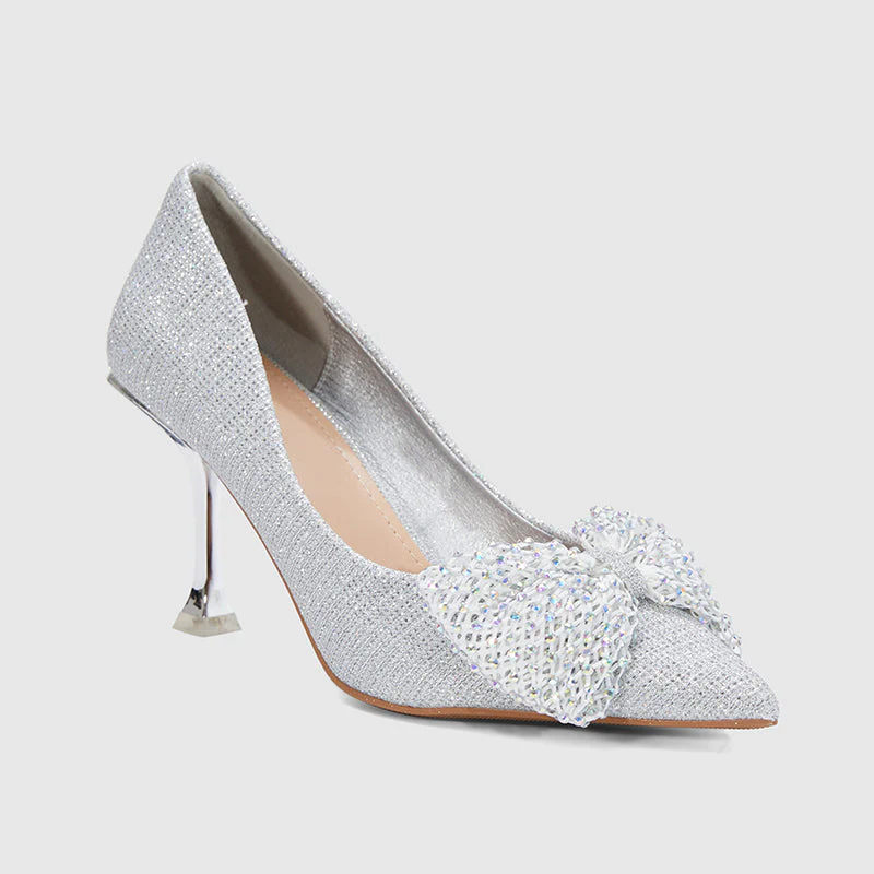 Stiletto Pointed Head Pearl Bowknot Pumps