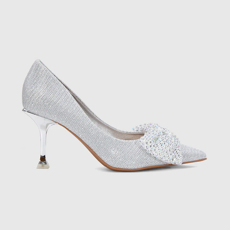 Stiletto Pointed Head Pearl Bowknot Pumps - Image 2