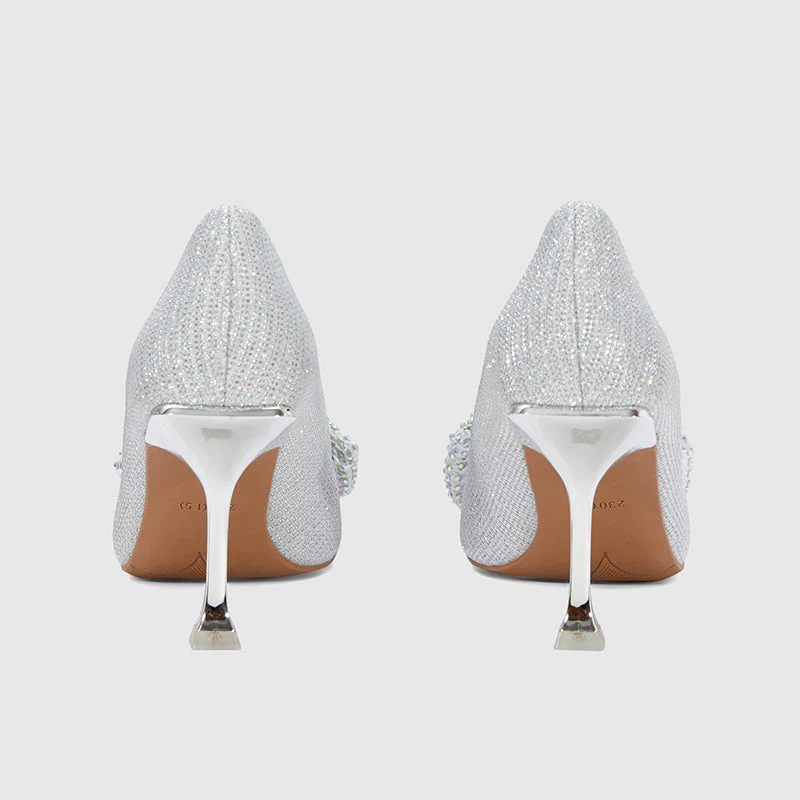 Stiletto Pointed Head Pearl Bowknot Pumps - Image 5