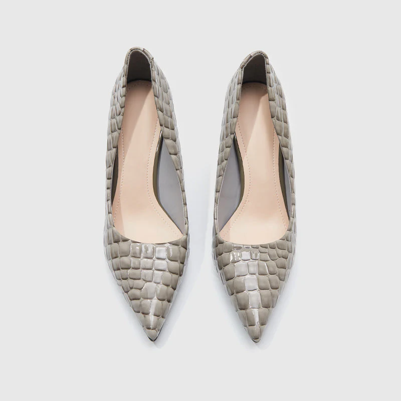 Stiletto Pointed Head Snake Skin Paint Pattern Pumps - Image 5