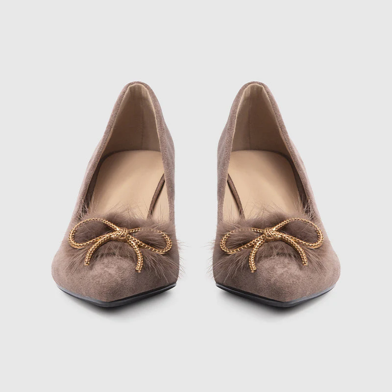 Stiletto Suede Pointy Toe Pumps Khaki - Image 3