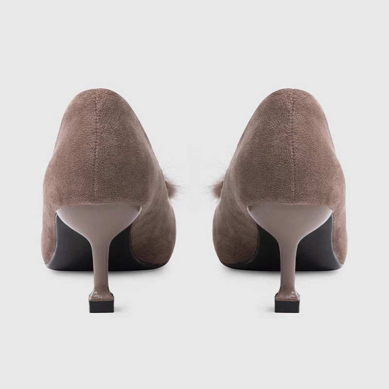 Stiletto Suede Pointy Toe Pumps Khaki - Image 4