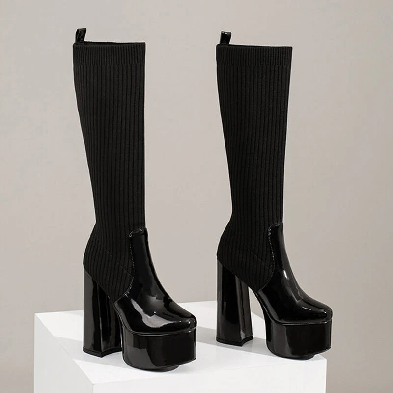 Stretchy Chunky Heels Boots - Image 3