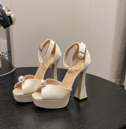 Strut Satin Rose Platform Heels - Image 6